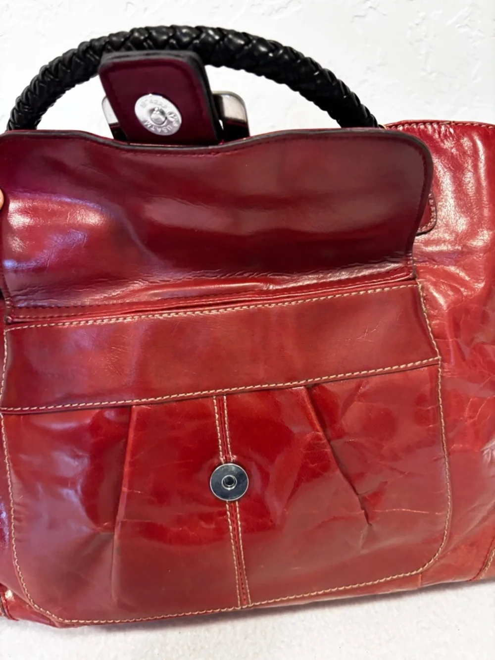 Relativity Red Leather Tote Bag‎ Large Buckle Satchel Shoulder Bag